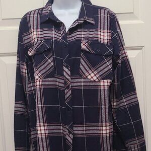 Charlotte Russe Plaid Flannel Button Up Long Sleeve Button Roll Up Cuff Shirt